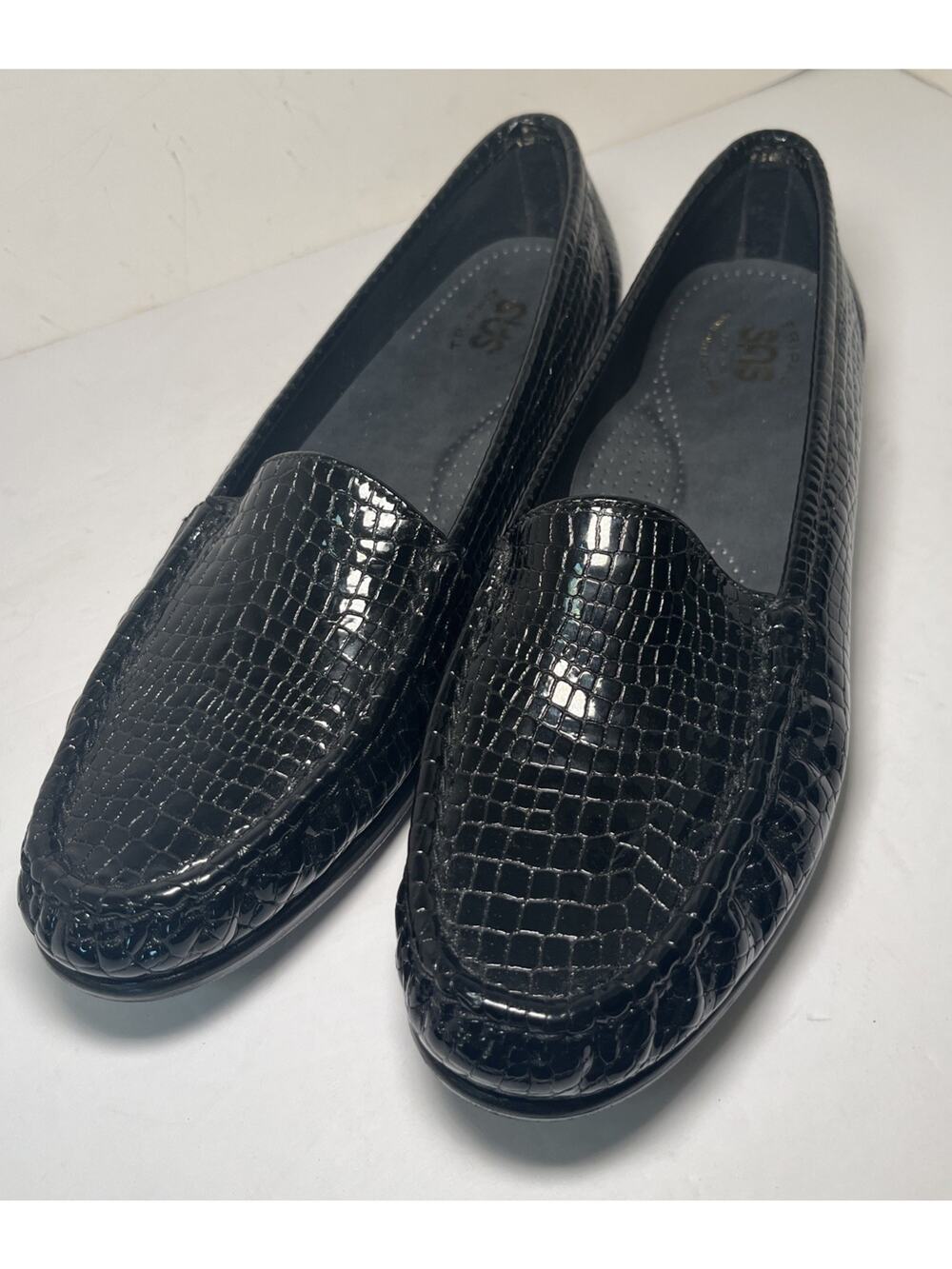 SAS Tripad Womens Simplify Black Croc Embossed Leather Slip-on Loafers Sz 11.5 N